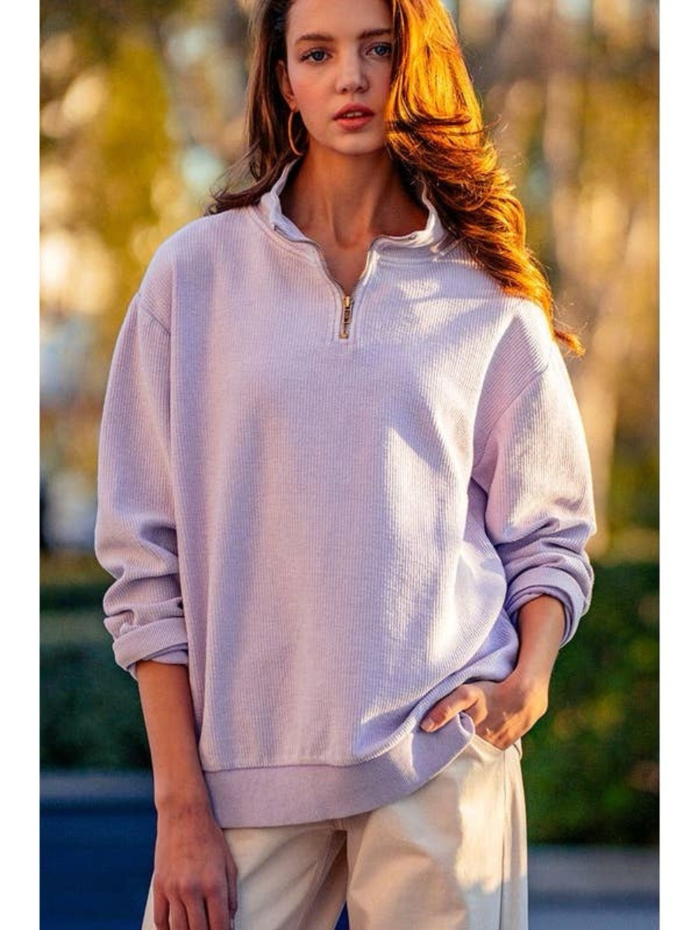 Urban Daizy Lavender Quarter-Zip Ribbed Sweater